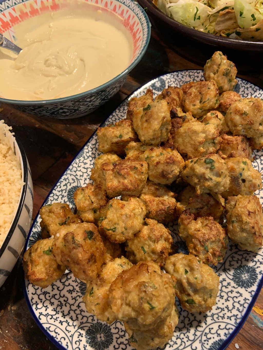 Moroccan Chicken Nuggets with Tahini dipping sauce